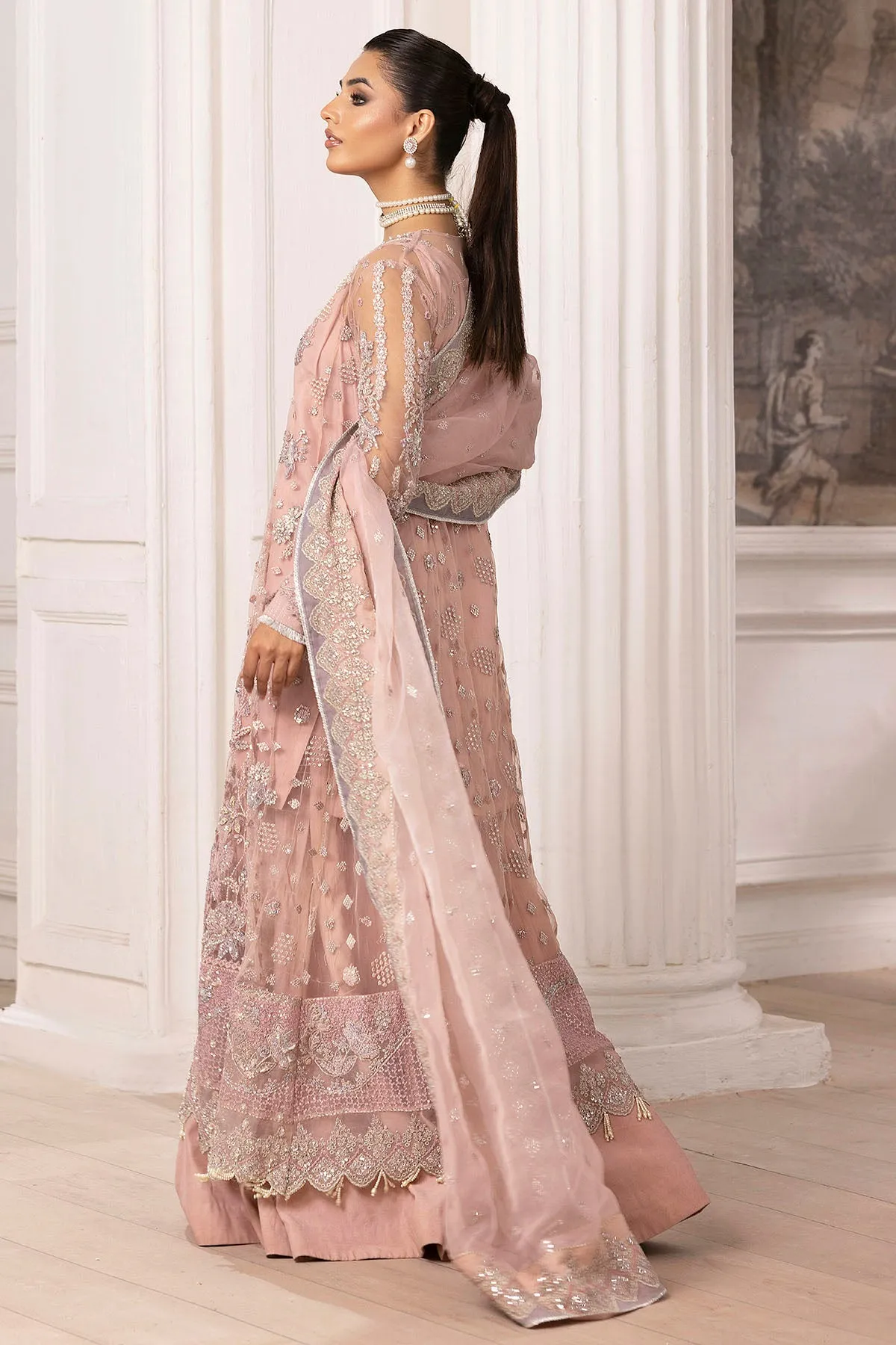 4935-AHLAM EMBROIDERED SILK NET STITCHED