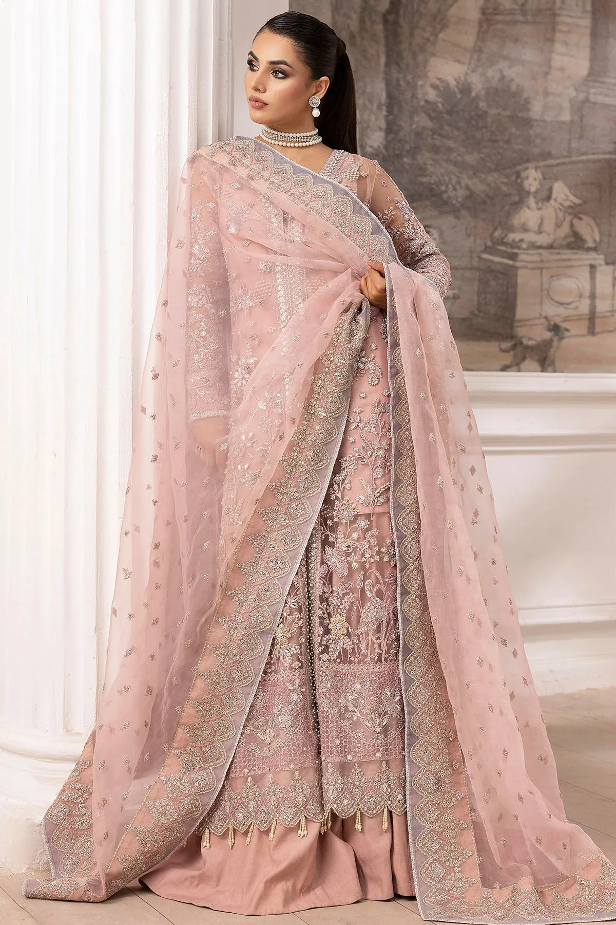 4935-AHLAM EMBROIDERED SILK NET STITCHED