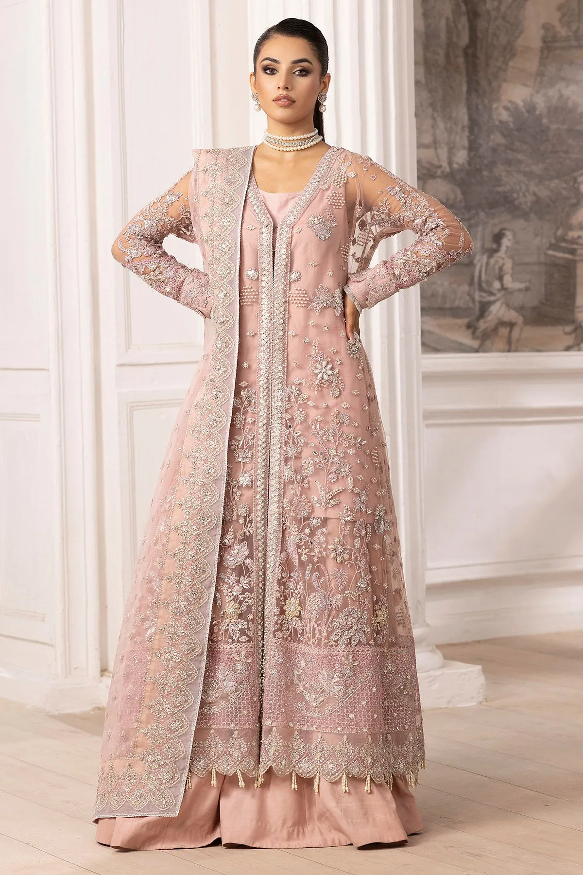 4935-AHLAM EMBROIDERED SILK NET STITCHED