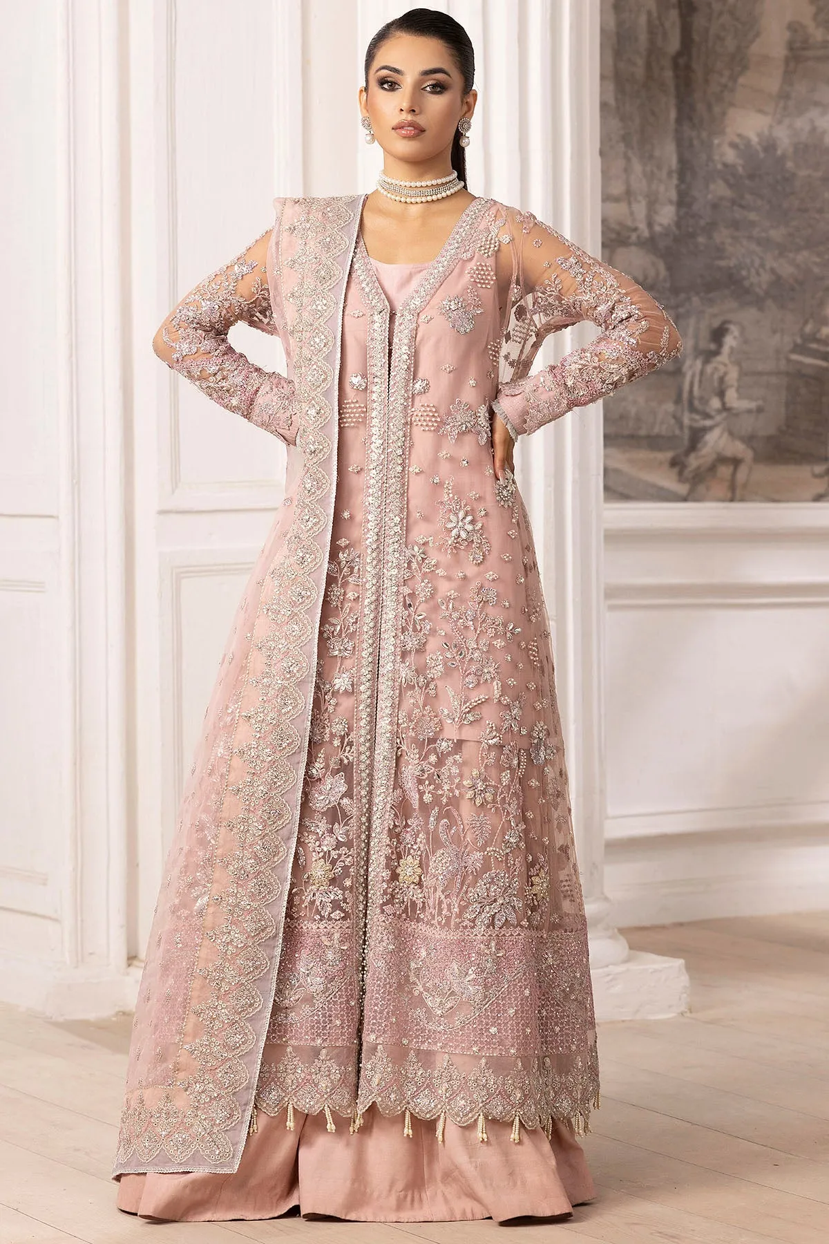 4935-AHLAM EMBROIDERED SILK NET STITCHED