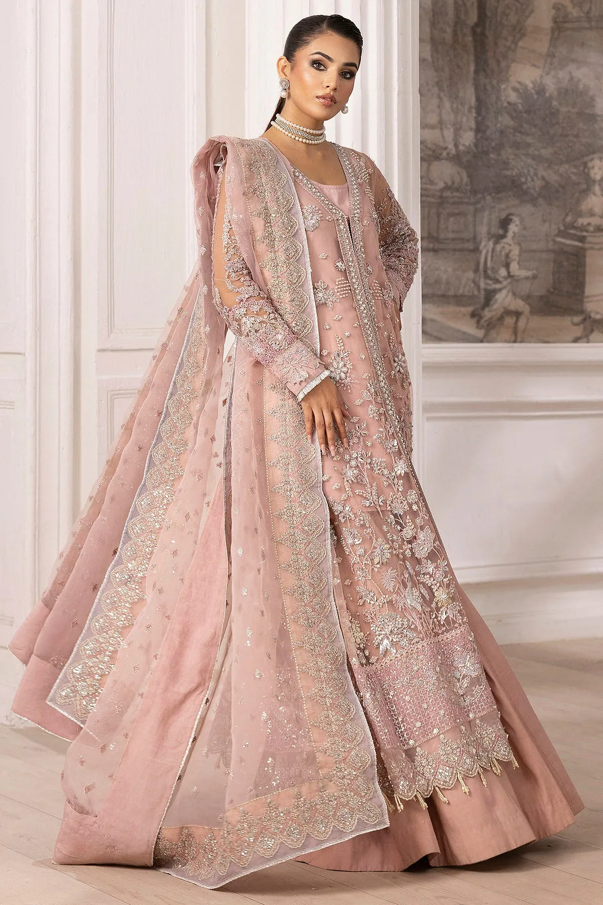 4935-AHLAM EMBROIDERED SILK NET STITCHED