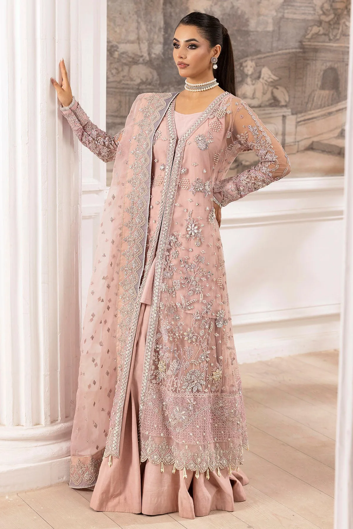 4935-AHLAM EMBROIDERED SILK NET STITCHED