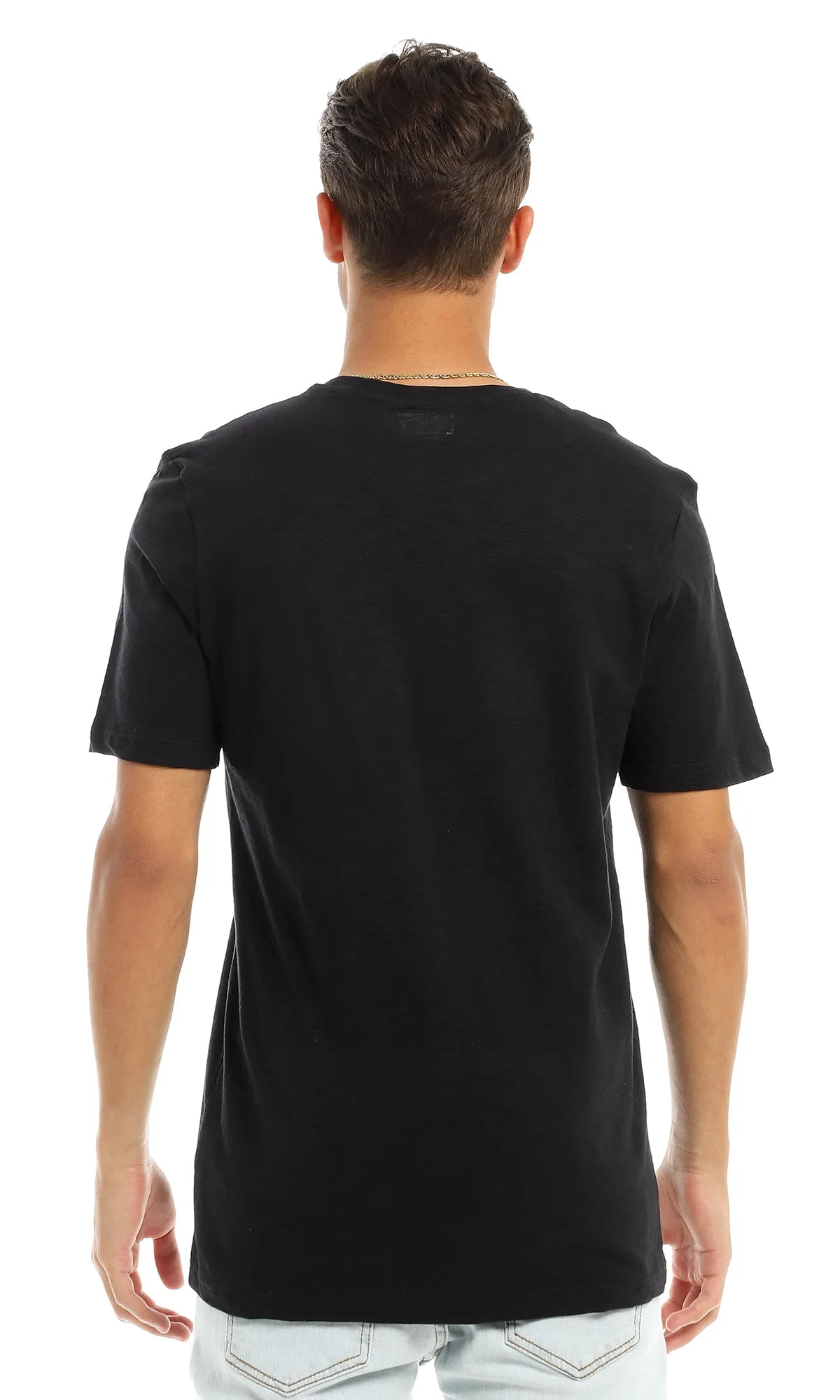 97397 Side Printed Palms Black Round T-Shirt