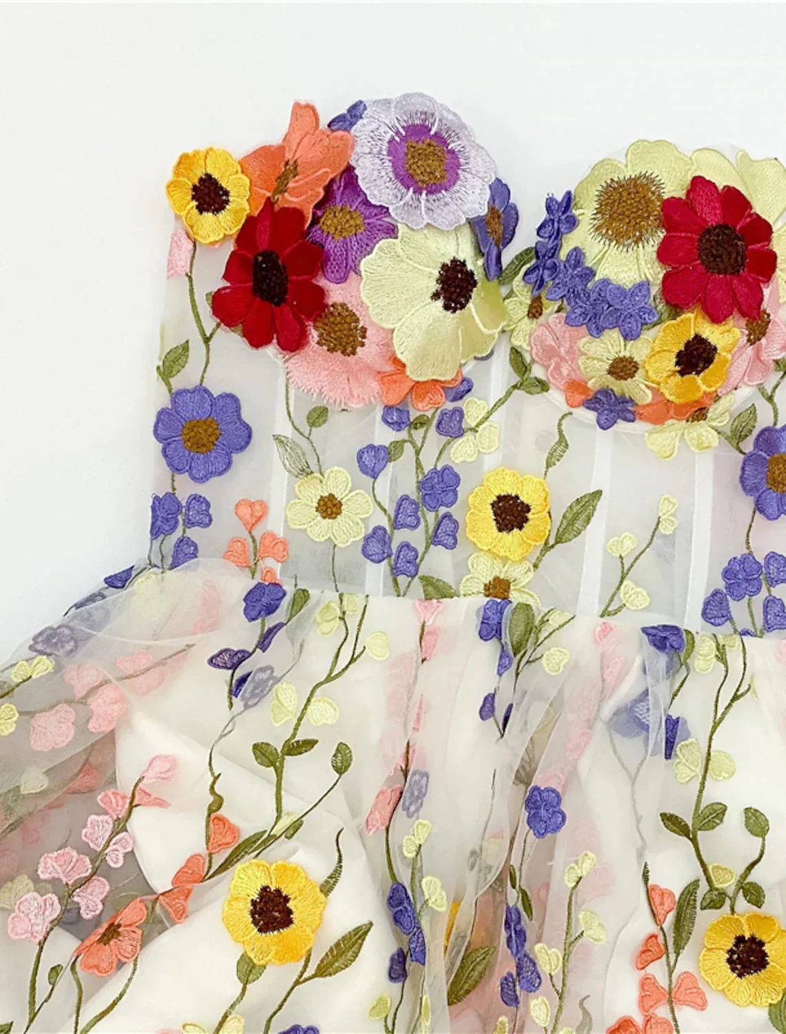A-Line Cocktail Dresses Floral Dress Wedding Guest Summer Knee Length Sleeveless Strapless Tulle with Appliques