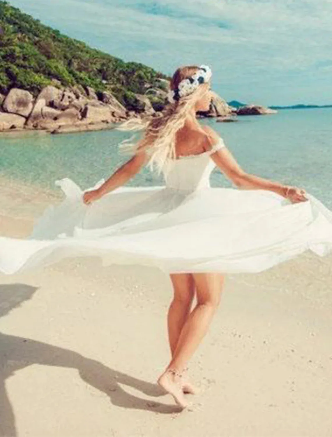 Beach Sexy Boho Wedding Dresses A-Line Off Shoulder Cap Sleeve Court Train Chiffon Bridal Gowns With Split Front Solid Color 2023 Summer Wedding Party