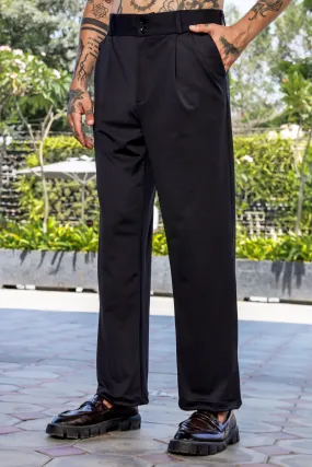 Black Baggy fit Street Savvy Double Pleated Korean Trousers