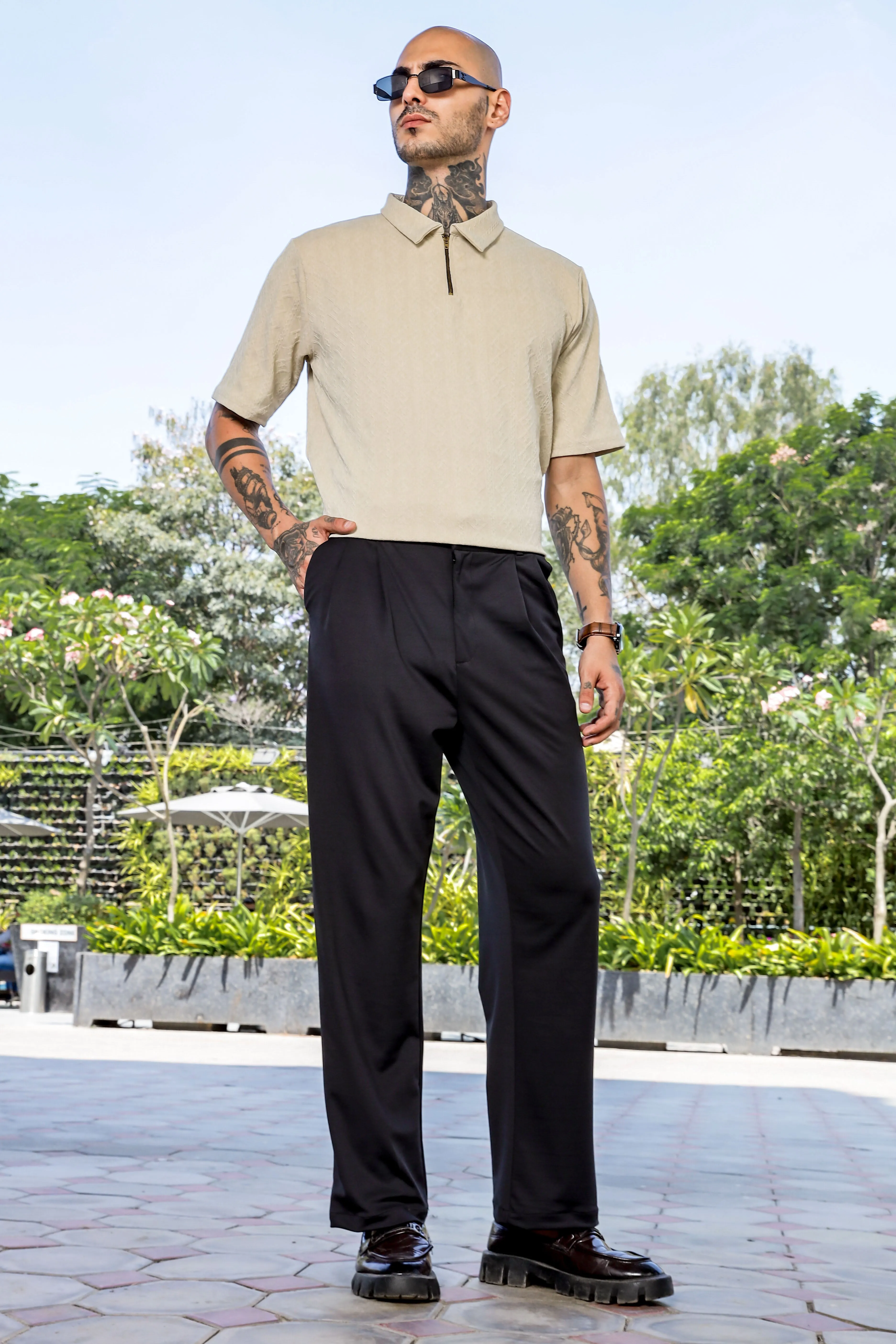 Black Baggy fit Street Savvy Double Pleated Korean Trousers