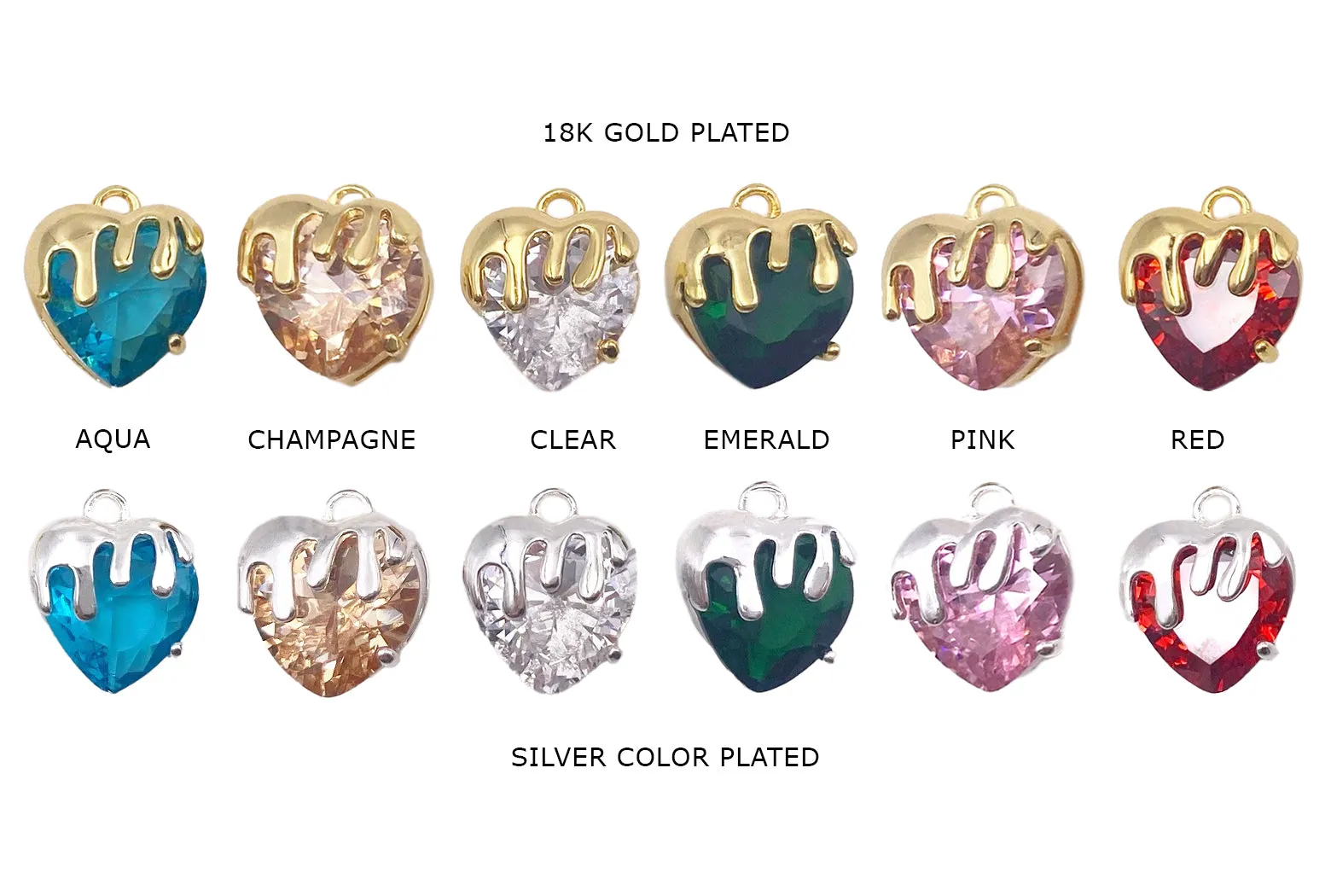 CB2006 Drip Cubic Zirconia Heart Charm Pendant