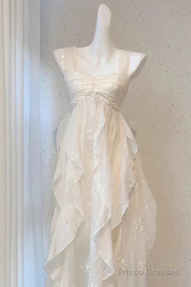 Chic A Line Straps Floral White Ankle Length Birthday Dresses Birthday Outfits