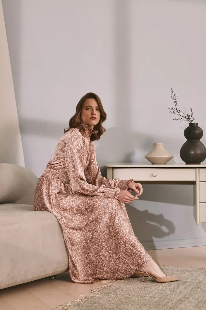 Dea Casual Dresses Floral Dress Vintage Pink Long Sleeve Evening Dress
