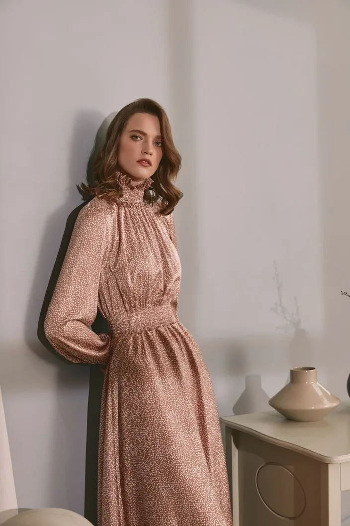 Dea Casual Dresses Floral Dress Vintage Pink Long Sleeve Evening Dress