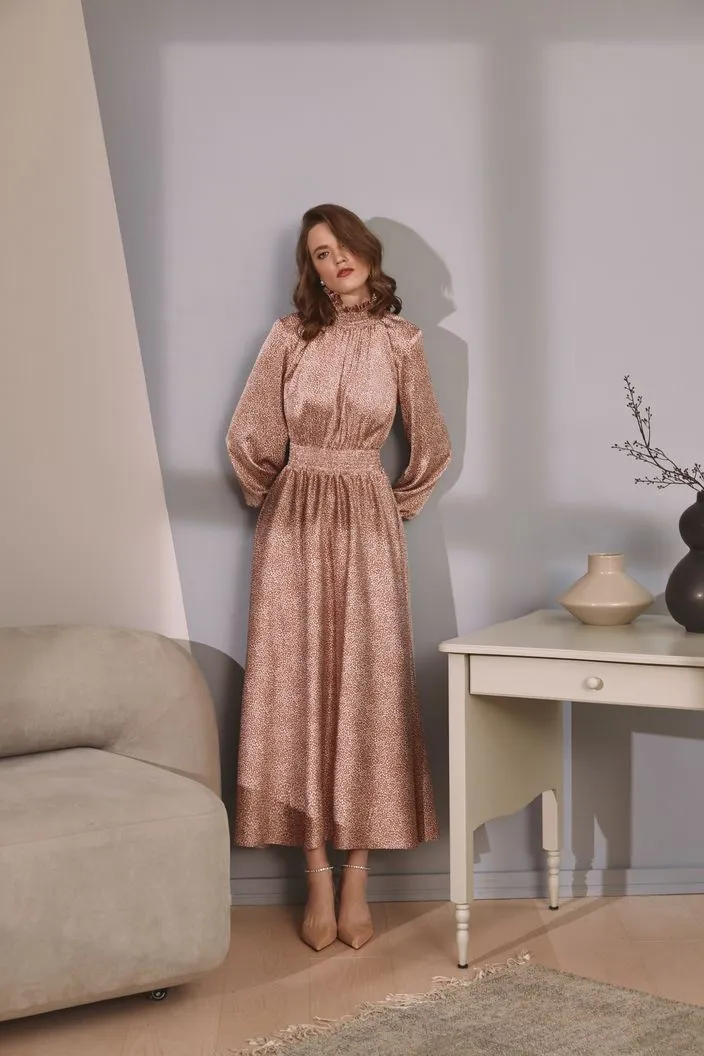 Dea Casual Dresses Floral Dress Vintage Pink Long Sleeve Evening Dress