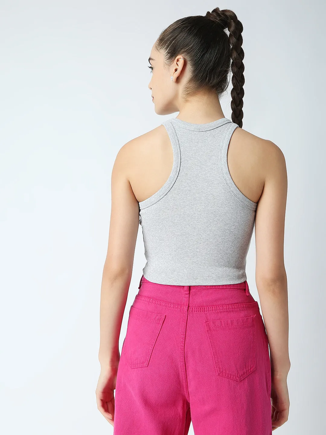 Disrupt Women Sleeveless Grey Ribbed Crop Top