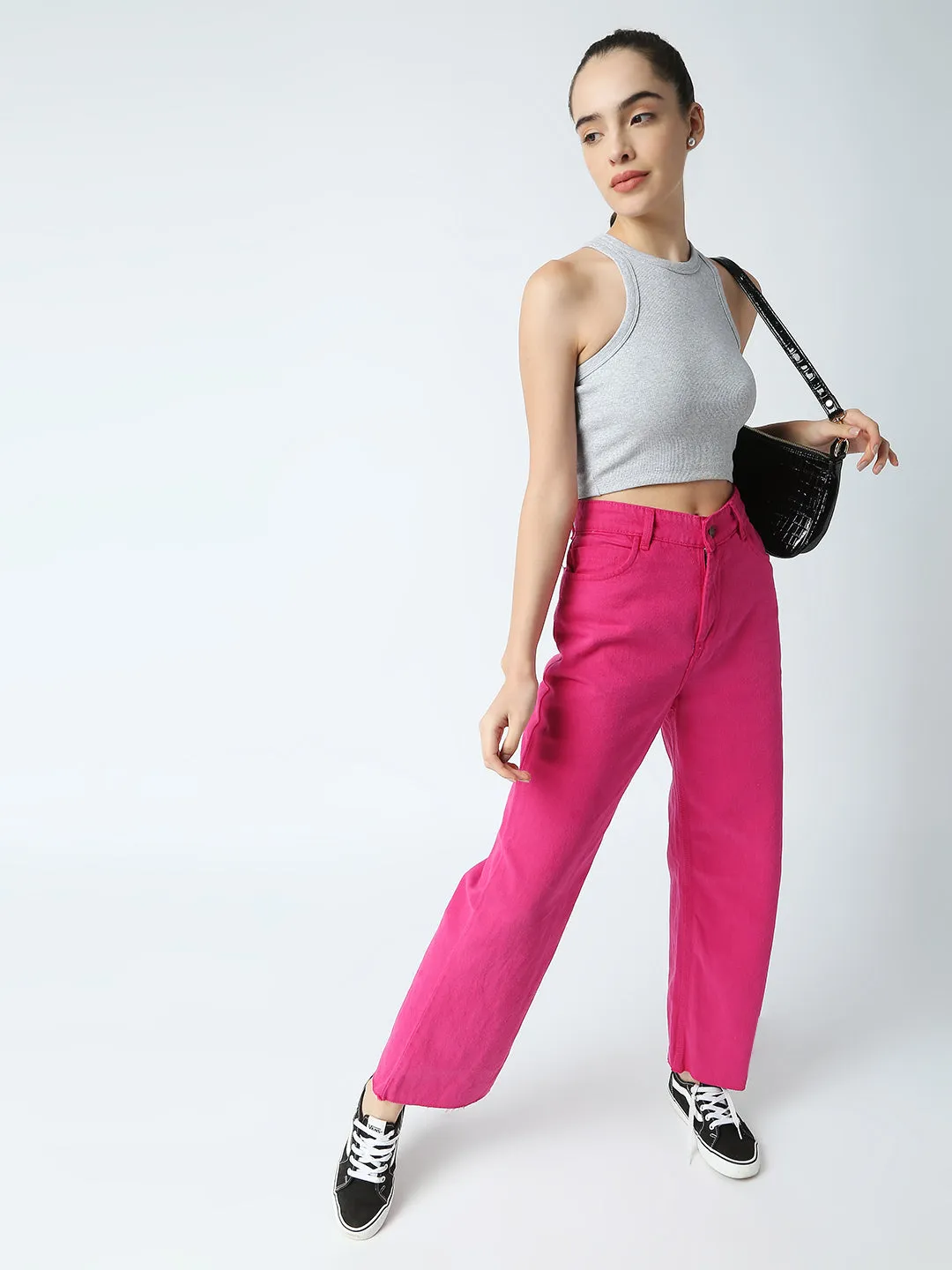 Disrupt Women Sleeveless Grey Ribbed Crop Top