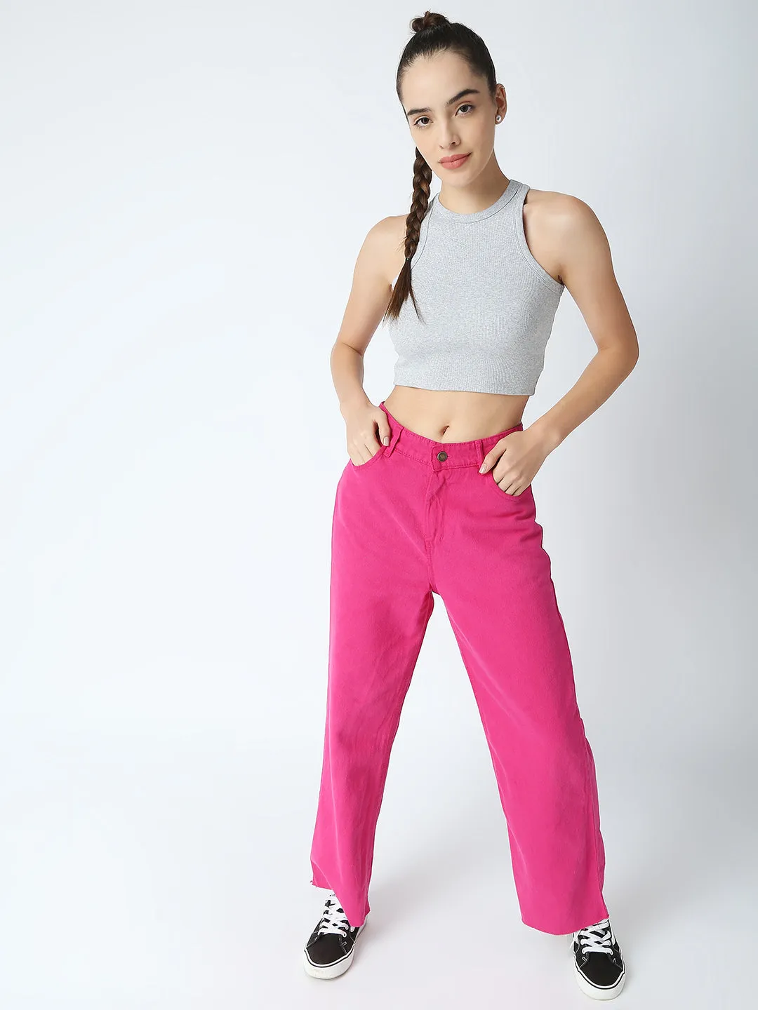 Disrupt Women Sleeveless Grey Ribbed Crop Top