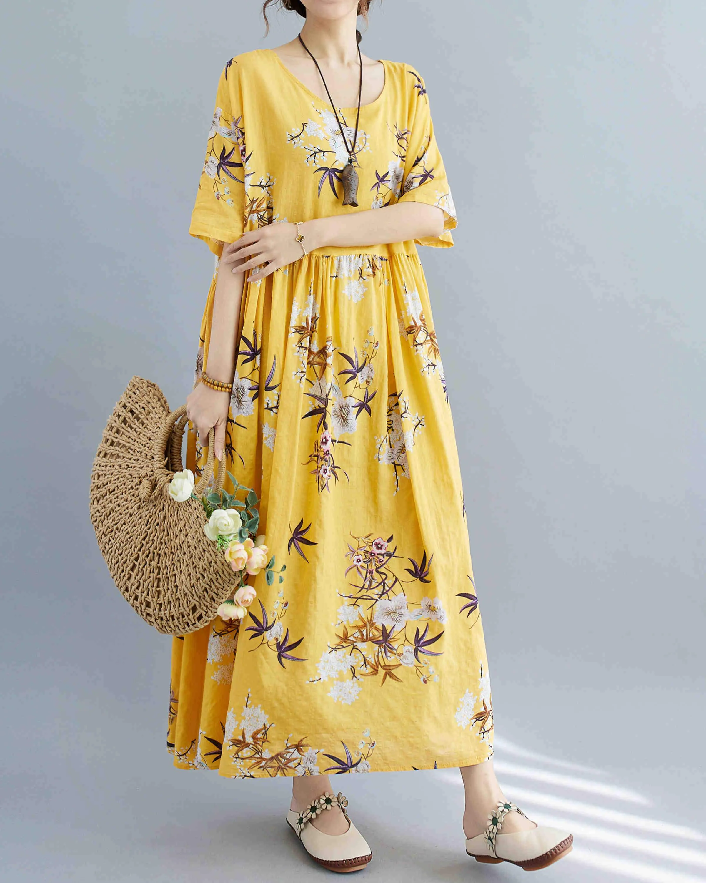 ellazhu Women Short Sleeves Midi T-Shirt Dresses GA2317