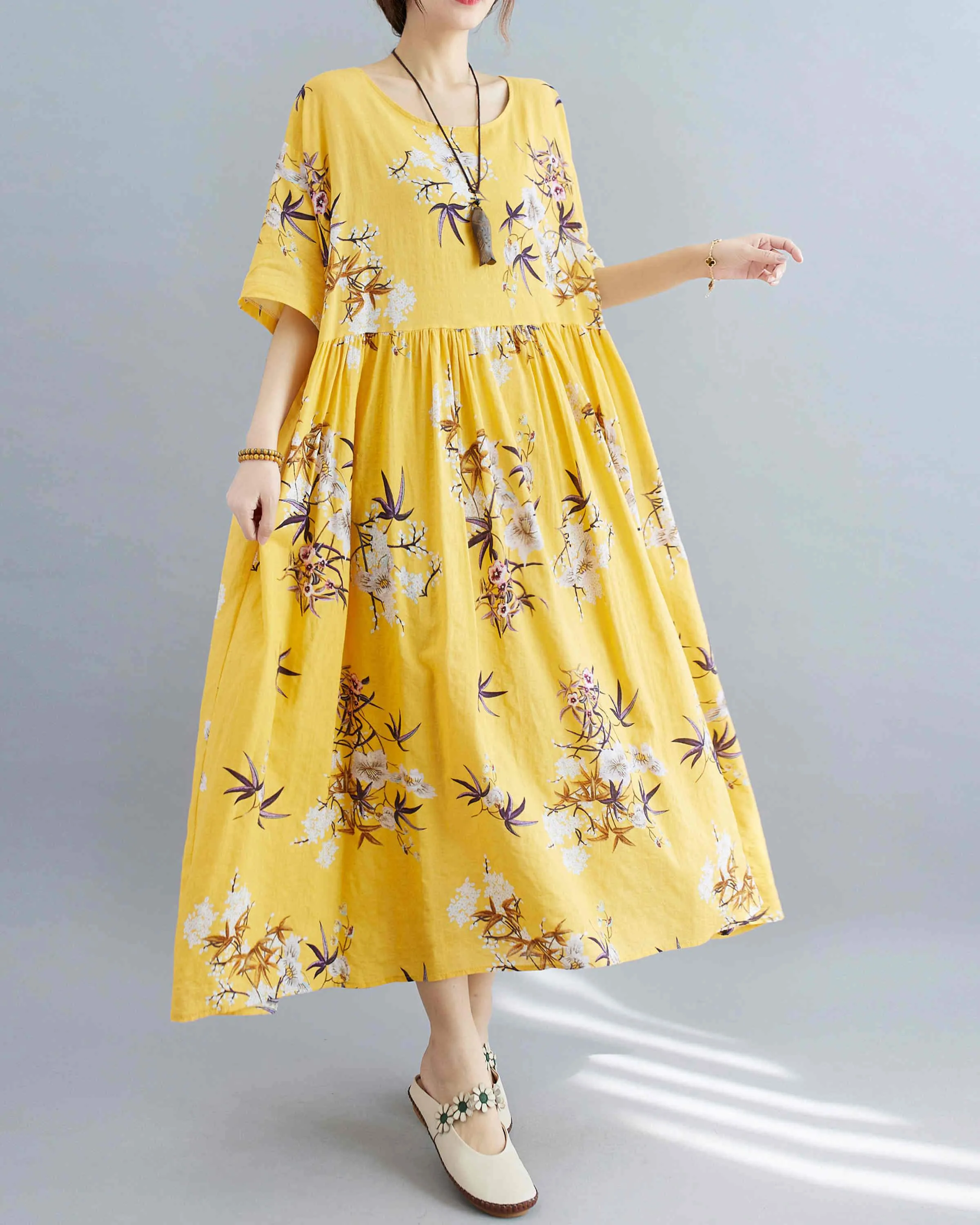 ellazhu Women Short Sleeves Midi T-Shirt Dresses GA2317