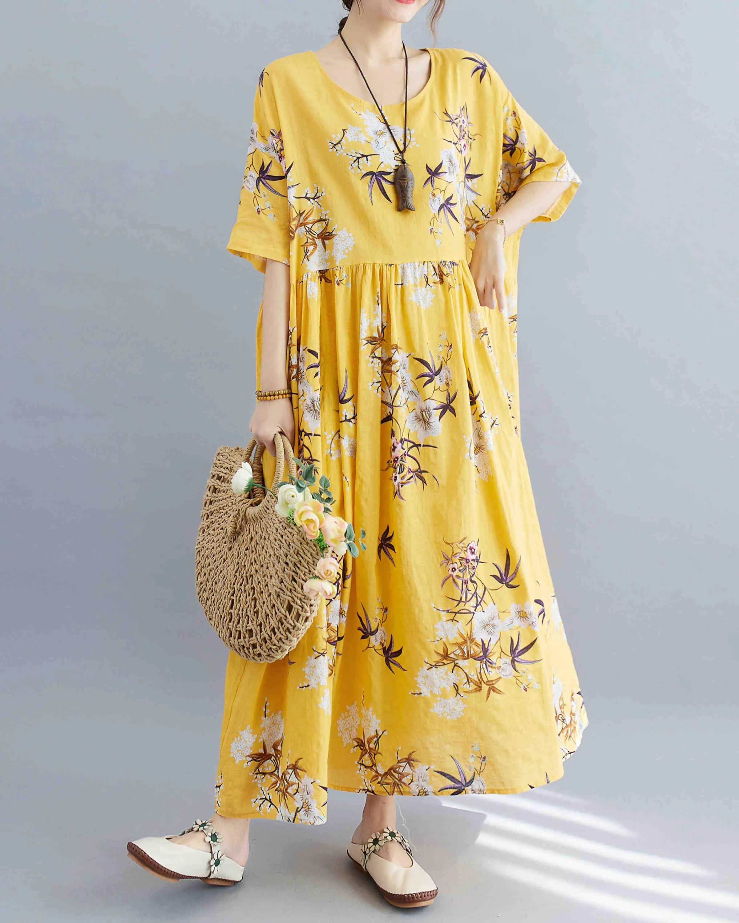 ellazhu Women Short Sleeves Midi T-Shirt Dresses GA2317