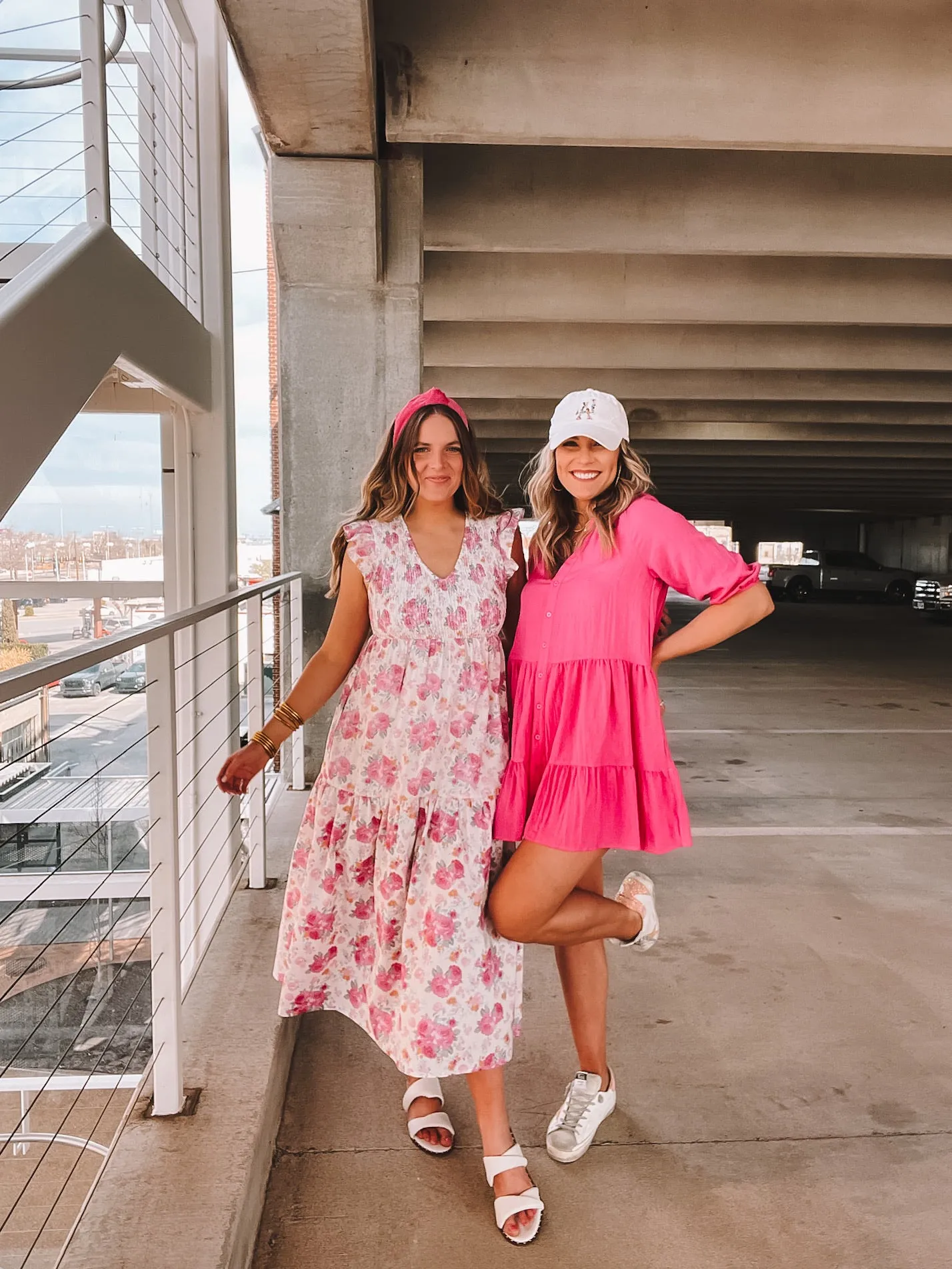 floral printed tiered midi dress - pink