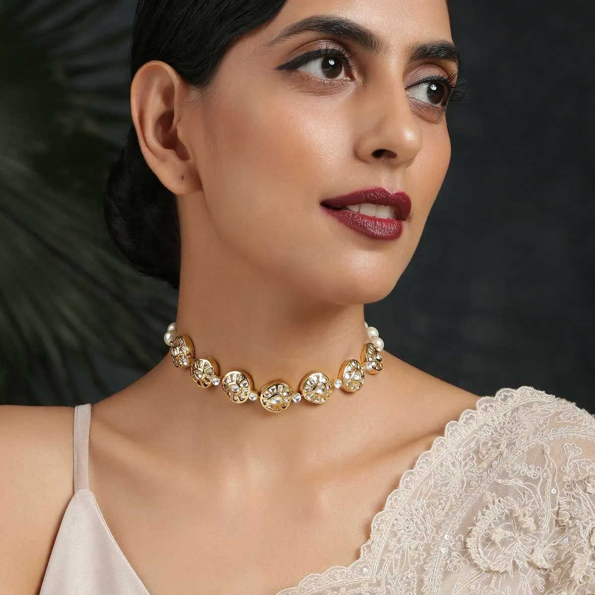 Gold Plated Necklace Handcrafted With Kundan Detailing Along With Pearl Accents By Paisley Pop