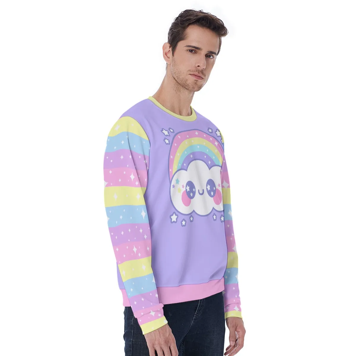 Happy Rainbow Cloud Purple Men's Sweatshirt