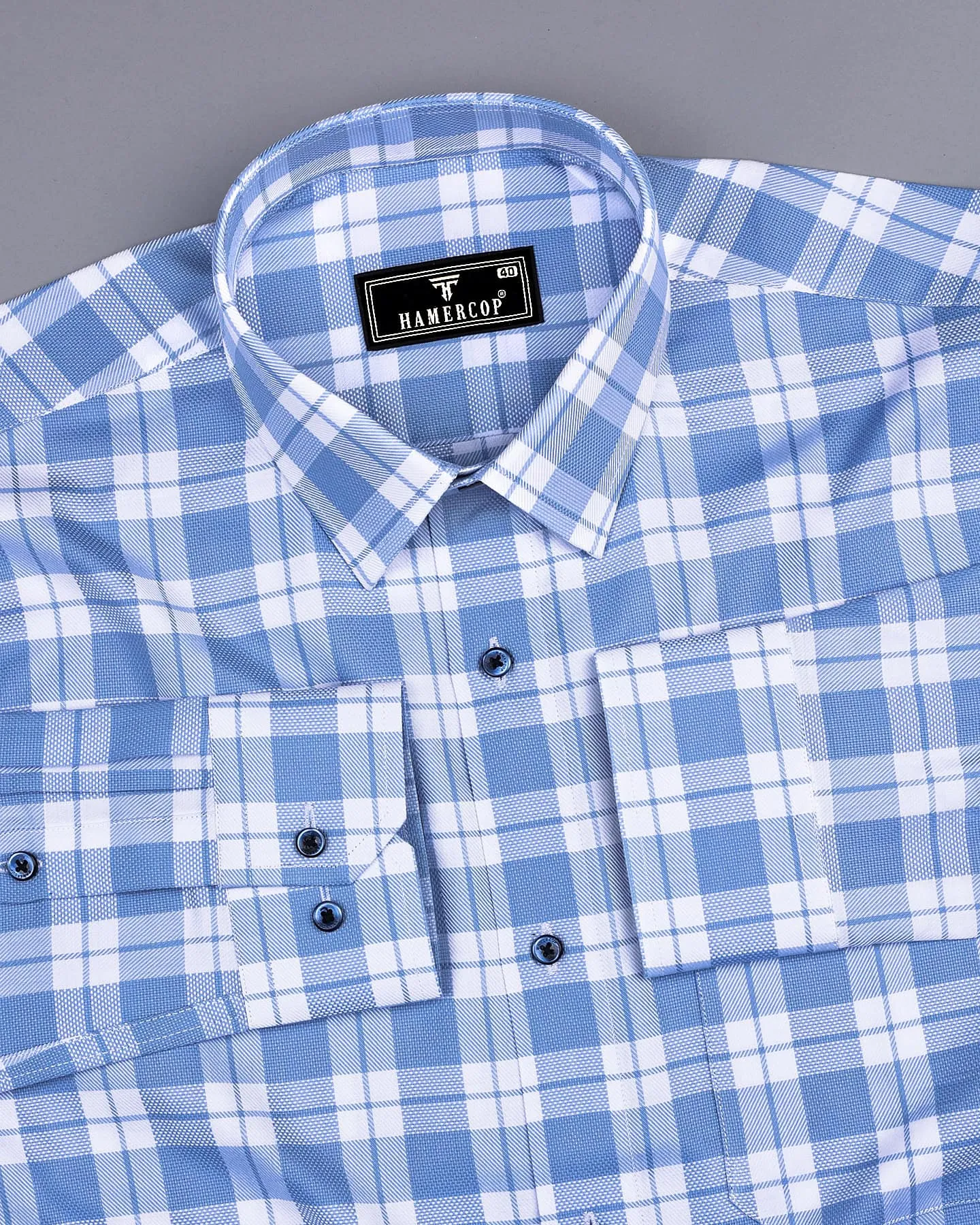 Lactos Blue With White Dobby Check Giza Shirt