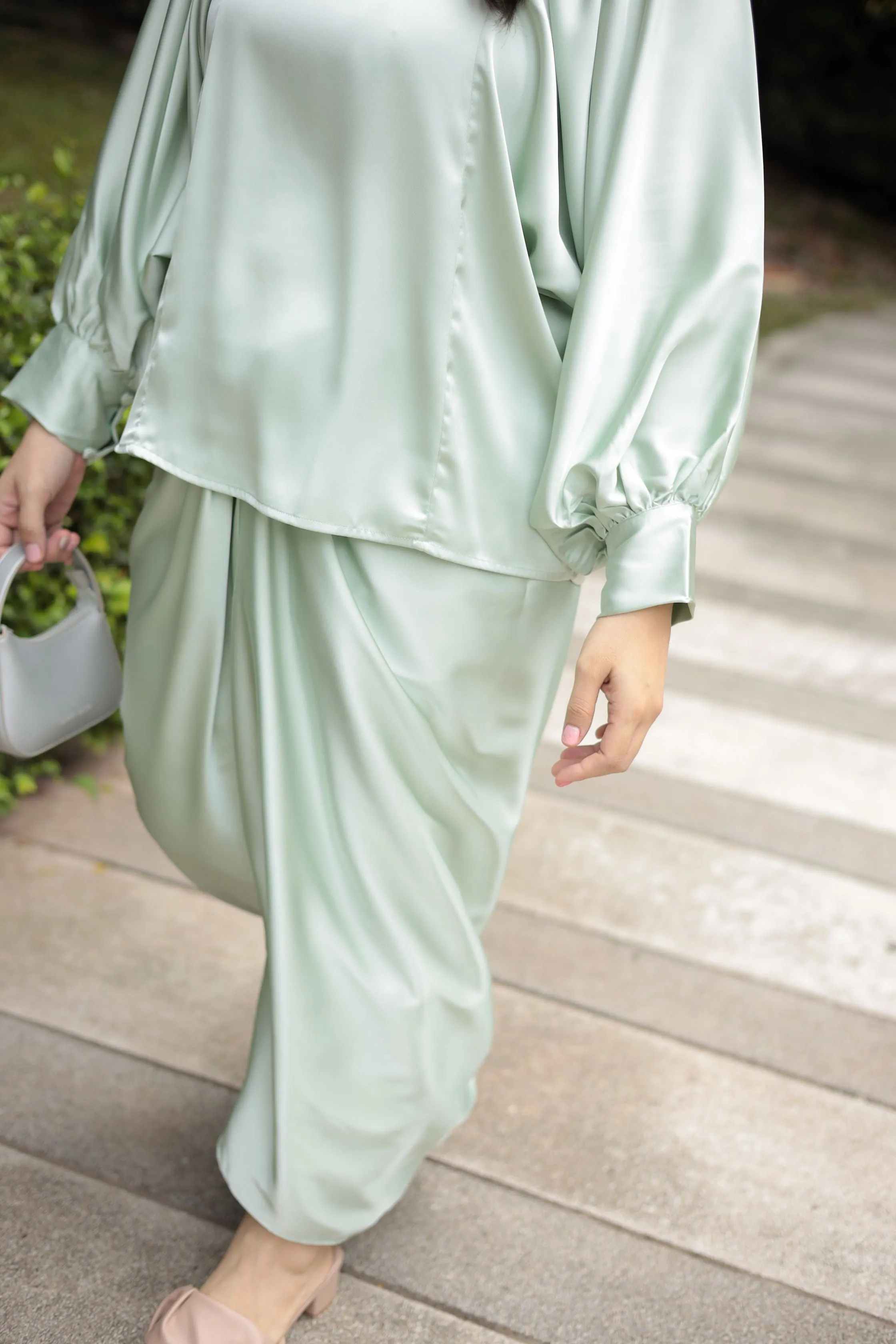 Lisa Satin Top in Pastel Green