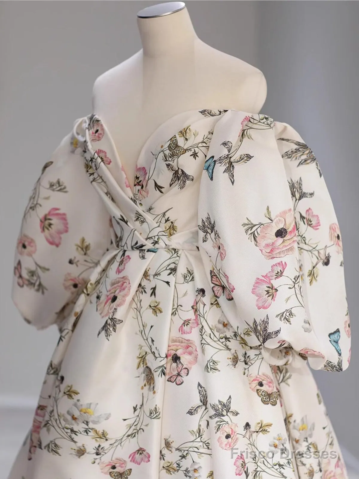 Long Sleeves Floral Long Prom Dresses, Long Sleeves Formal Evening Dresses
