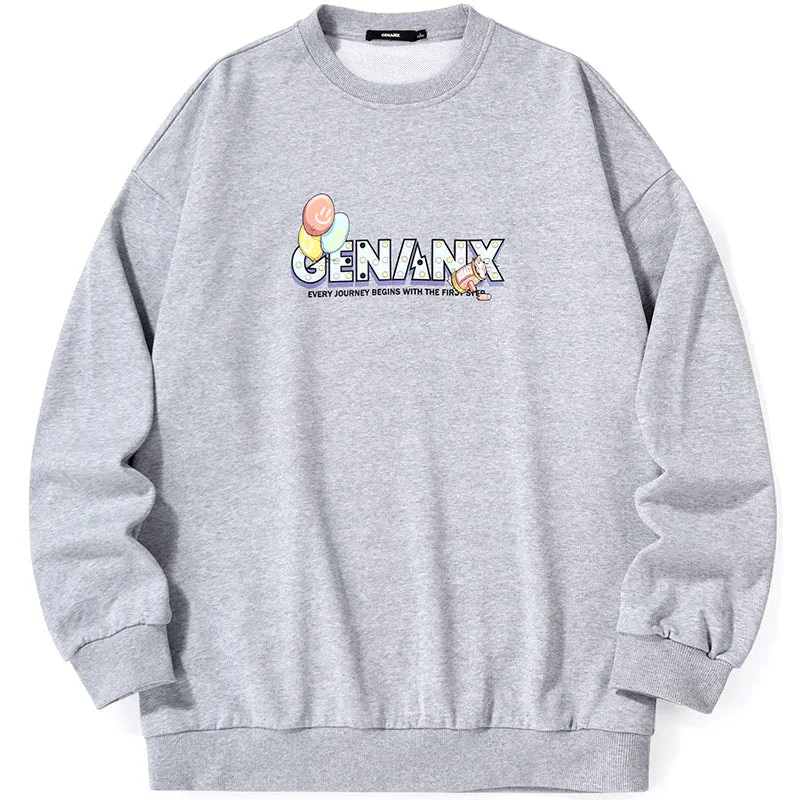 Pastel Cartoon Print Cotton Sweatshirt