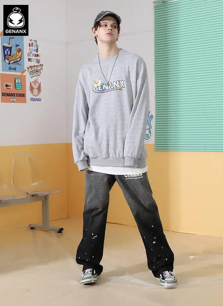 Pastel Cartoon Print Cotton Sweatshirt