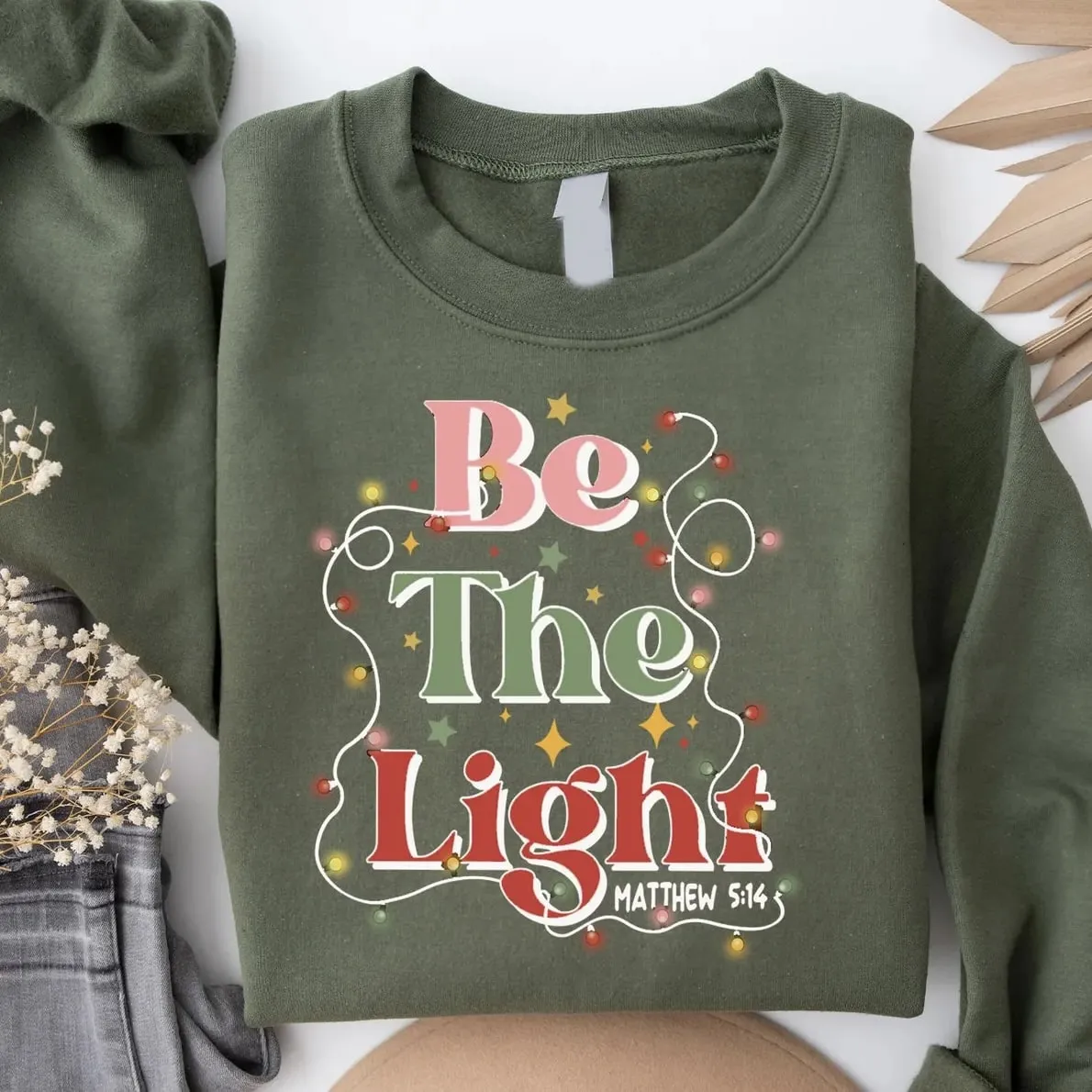 "Be The Light" Christmas Sweatshirt – Custom Embroidered Matching Hoodies