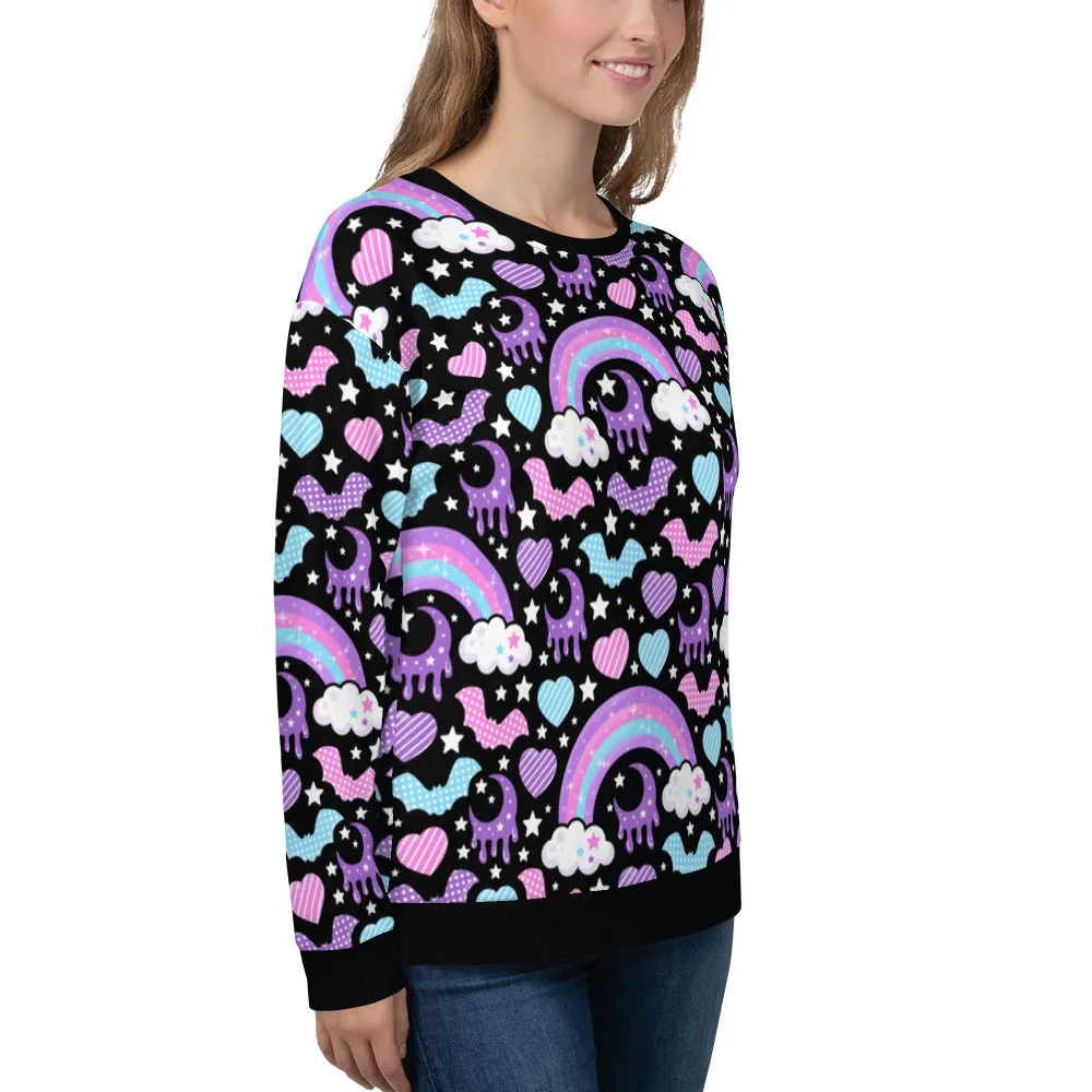 Rainbow Spooky Bats Black Unisex Sweatshirt