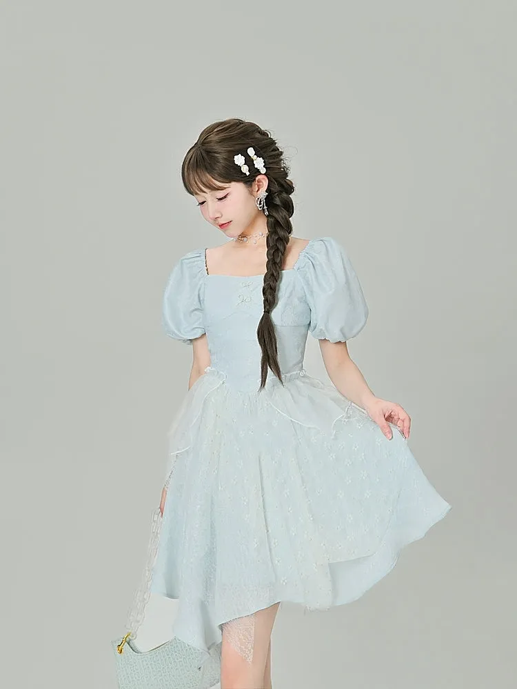 Summer French Puff Sleeve Princess Dres
