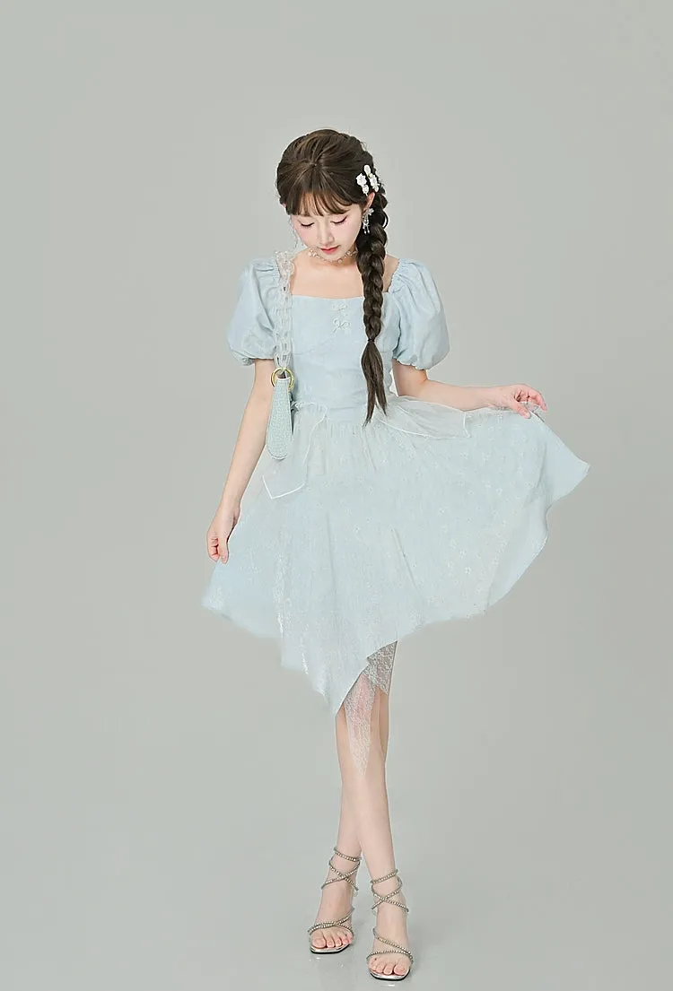 Summer French Puff Sleeve Princess Dres