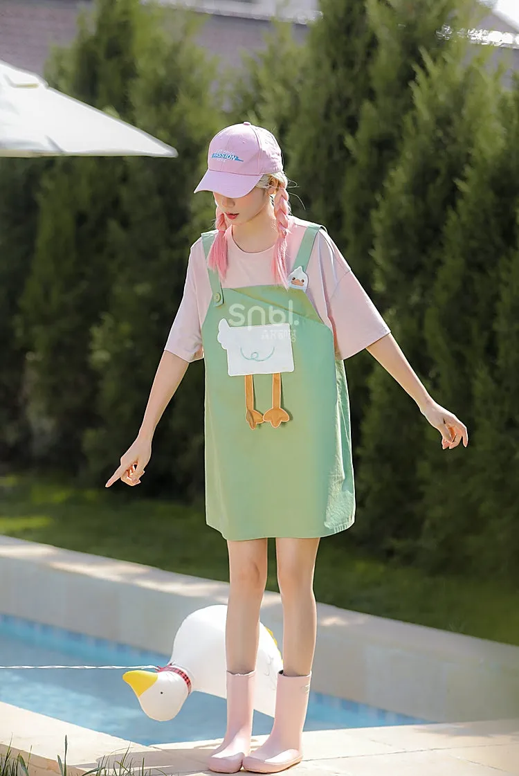 Summer Girly Cartoon Duck Fake Two-Piece Dress