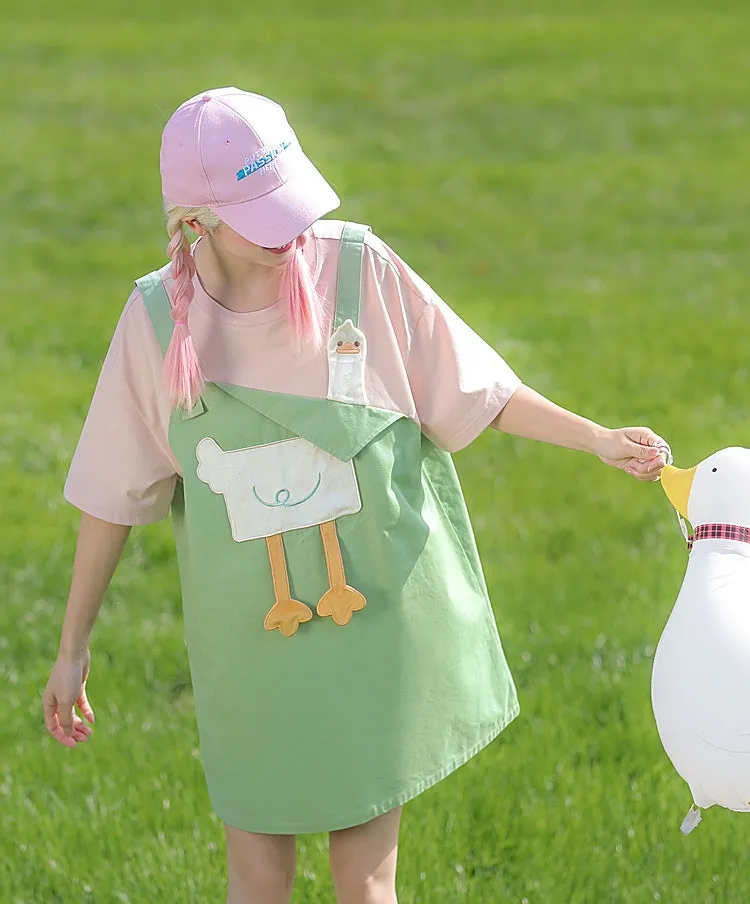 Summer Girly Cartoon Duck Fake Two-Piece Dress