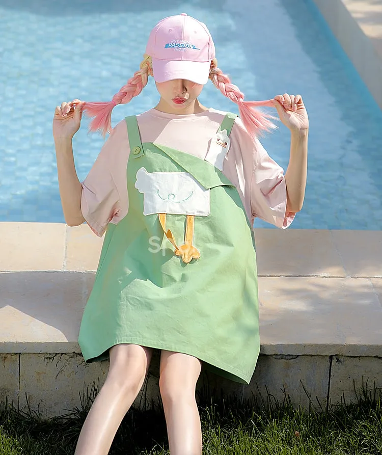 Summer Girly Cartoon Duck Fake Two-Piece Dress
