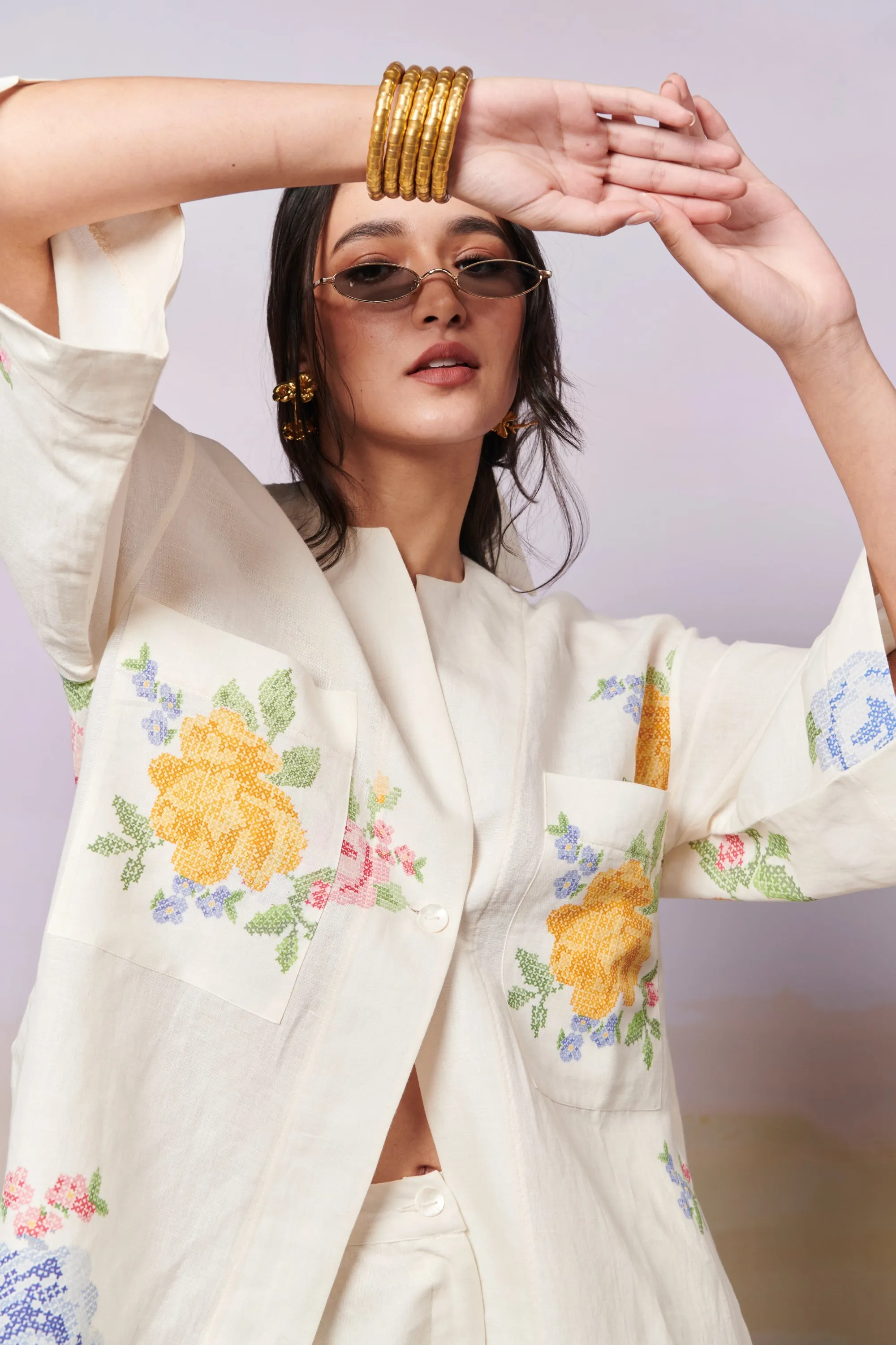 Summer Rose Kurta shirt and Trousers co-ord set