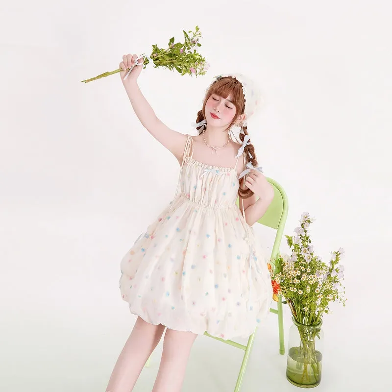 Sweet Girly Polka Dot Floral Print Dresses