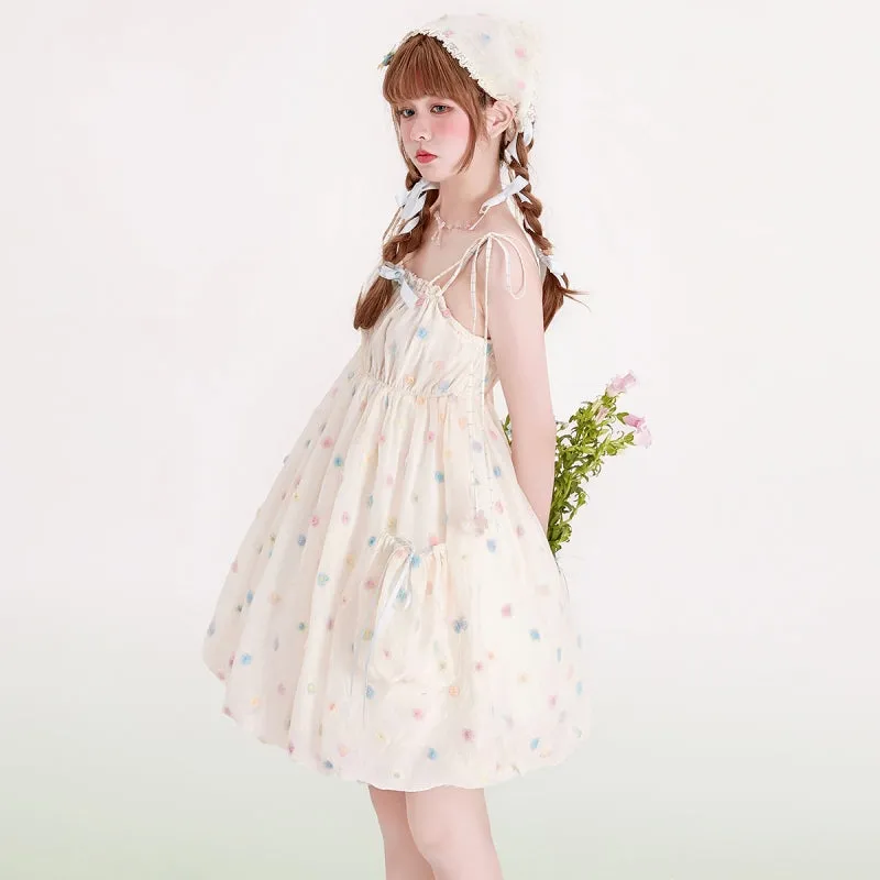 Sweet Girly Polka Dot Floral Print Dresses
