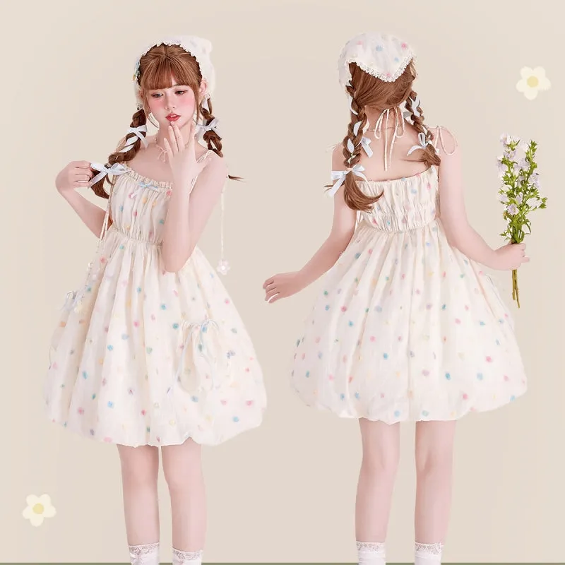 Sweet Girly Polka Dot Floral Print Dresses
