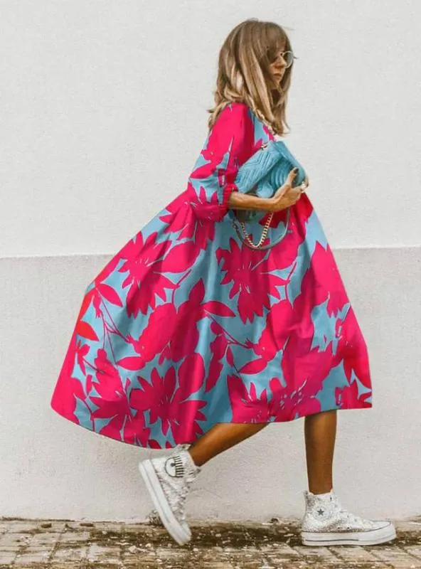 TastyHottie - COLOR LOOSE OVERSIZED LONG SLEEVE MIDI DRESS