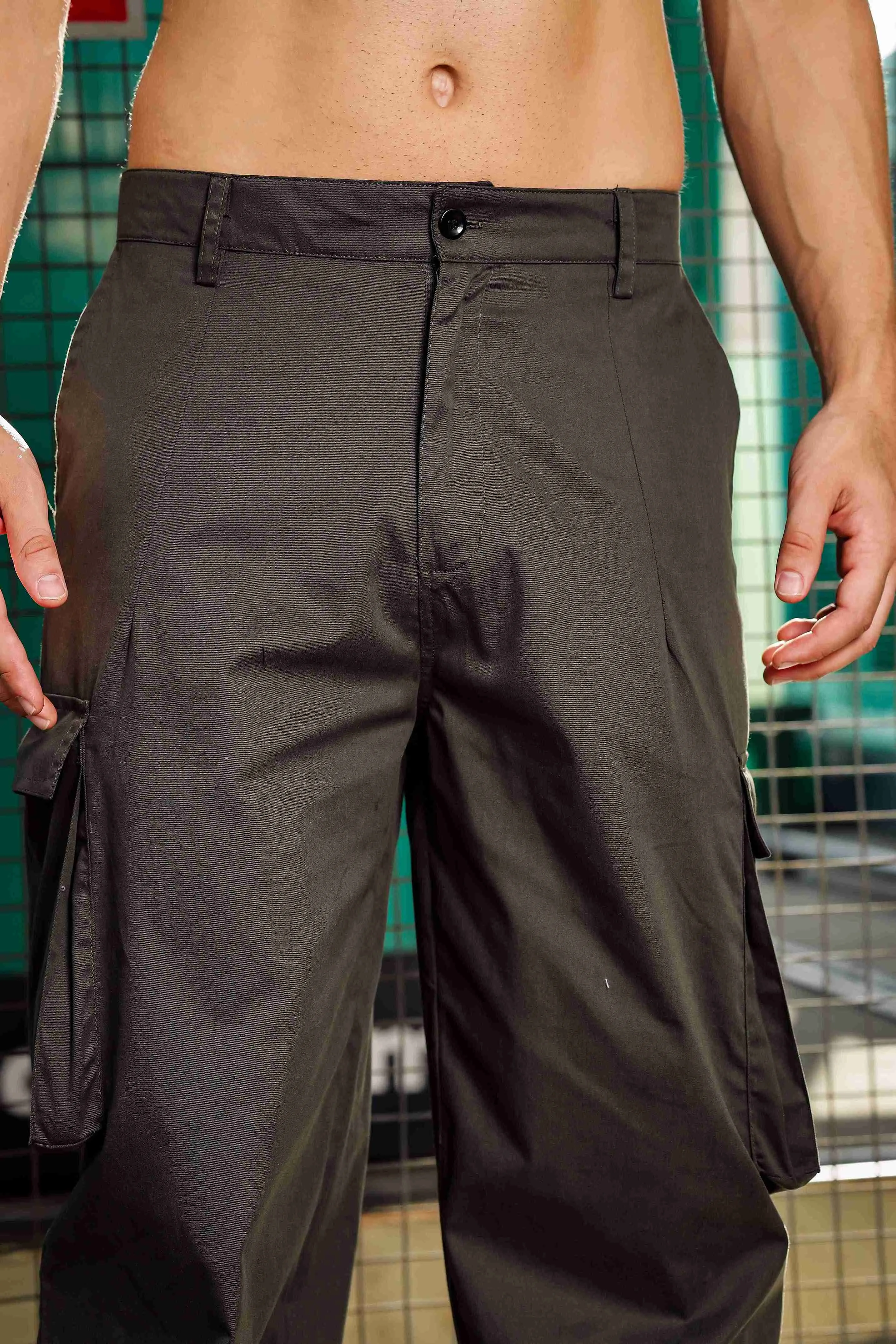 Unisex Baggy fit Olive Baggy Cargo Trousers