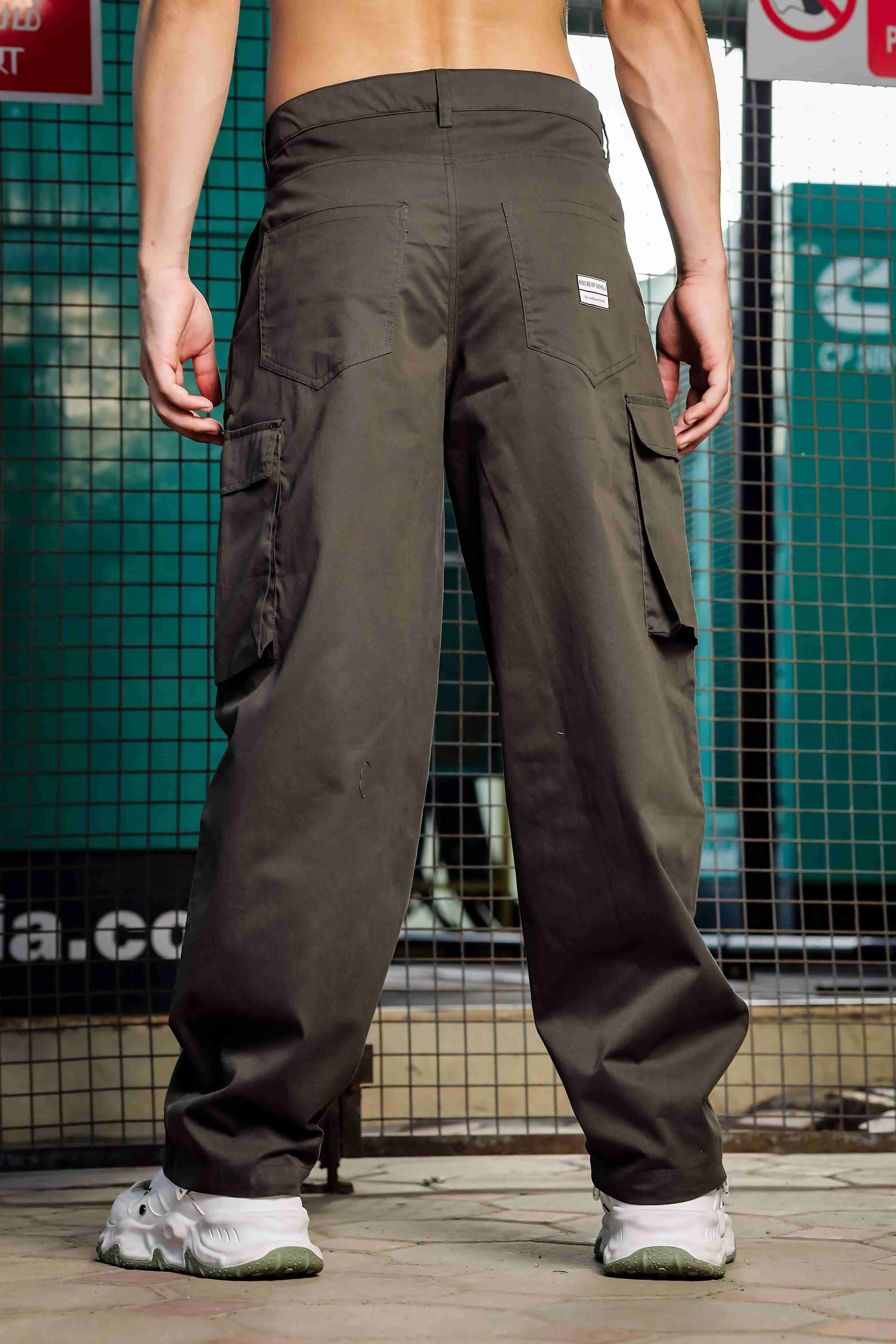 Unisex Baggy fit Olive Baggy Cargo Trousers