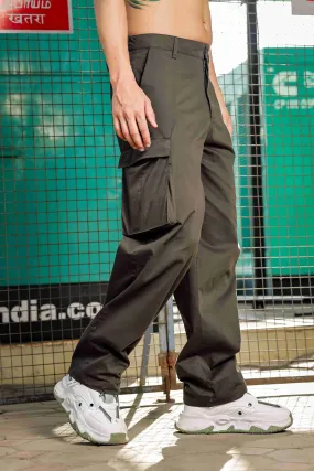 Unisex Baggy fit Olive Baggy Cargo Trousers