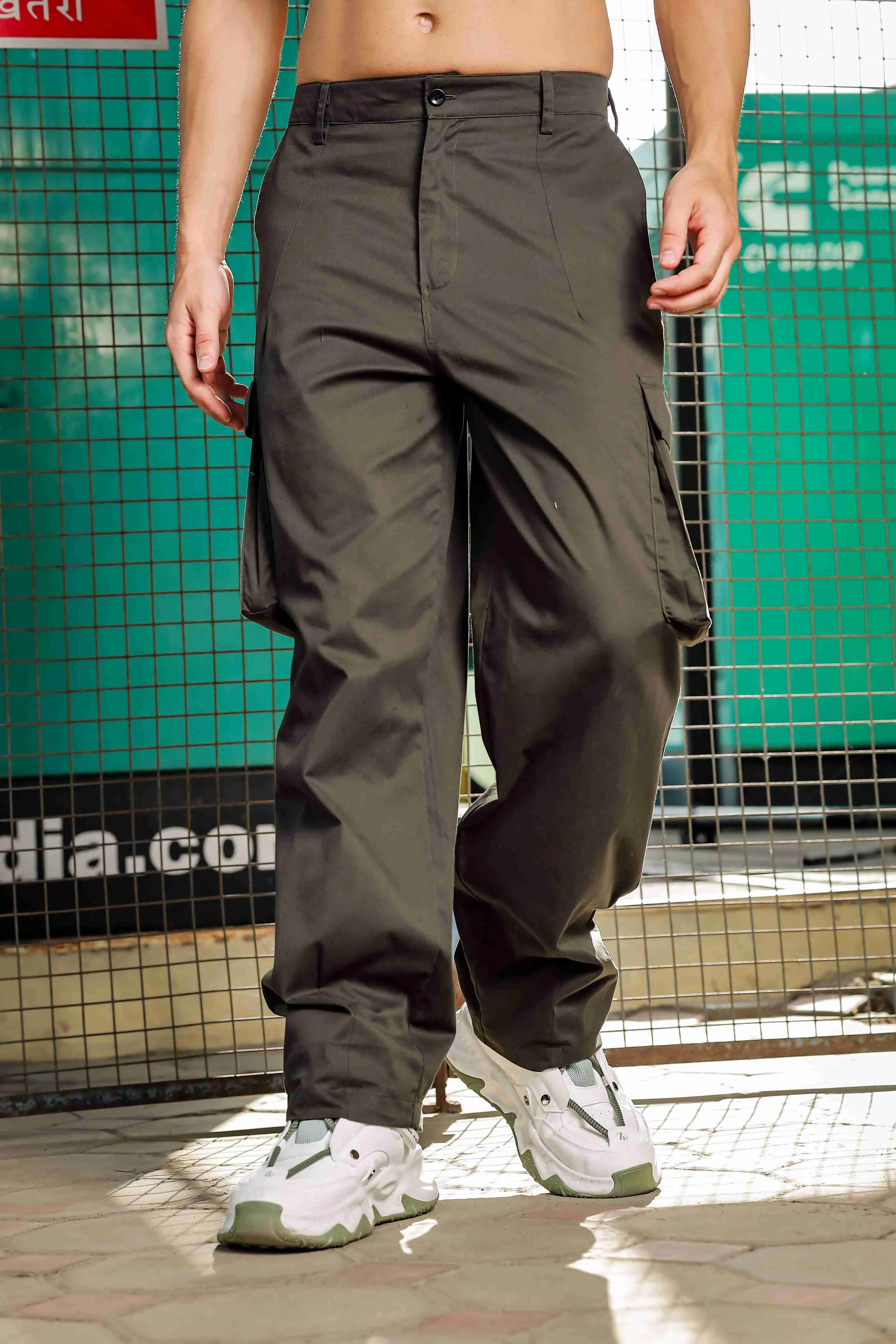 Unisex Baggy fit Olive Baggy Cargo Trousers