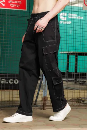 Unisex Mid-Rise Baggy Fit Parachute Cotton Cargo Trousers