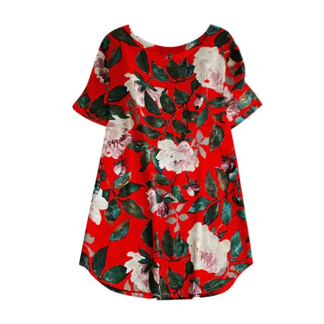 Women Lady Floral Print Mini Dress