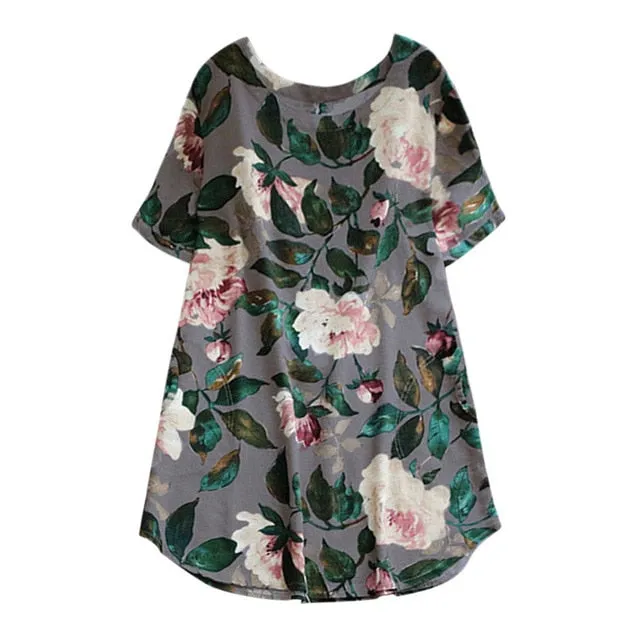 Women Lady Floral Print Mini Dress